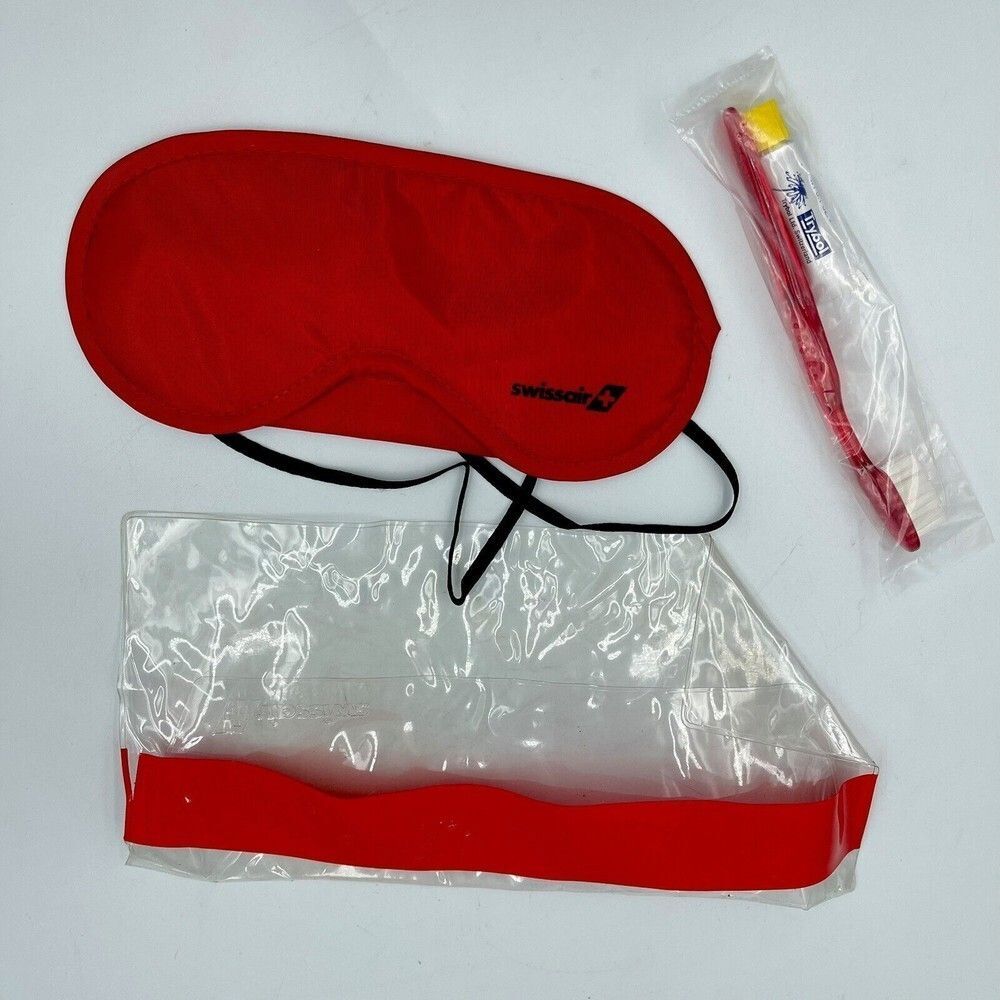 Swiss Amenity Travel Bag Kit Flight Toiletry Mask toothpaste and toothbrush